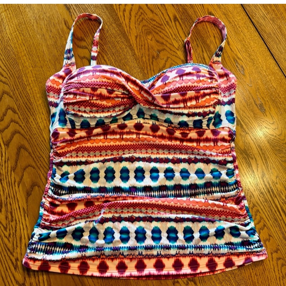 La Blanca Geometric Tribal Tankini Swimsuit Set 10 Coral Pink Blue Two Piece - Picture 3 of 14